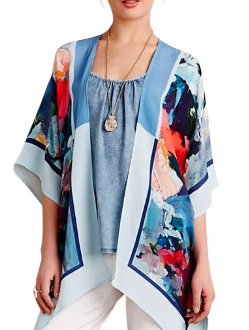 Anthropologie Kimono Cardigan abstract multicolor geometric pattern ONE SIZE